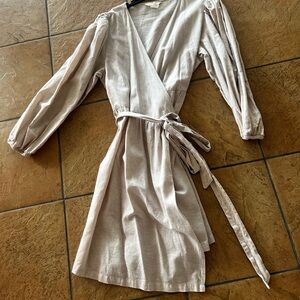 H&M Beige Long Sleeve Wrap Dress